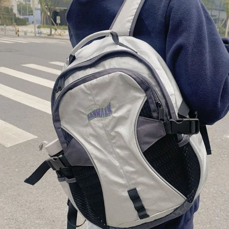 Vintage Letter Streetwear Trendy Y2k Womens Bags Men Outdoor Casual Travel Backpack Students High-capacity Patchwork Schoolbags 240824