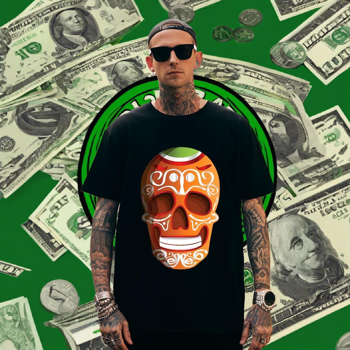 Brand T-Shirts 230g Cotton skull Sport Custom Printing O Neck Short Sleeves Tshirts Wholesale Tops Tees