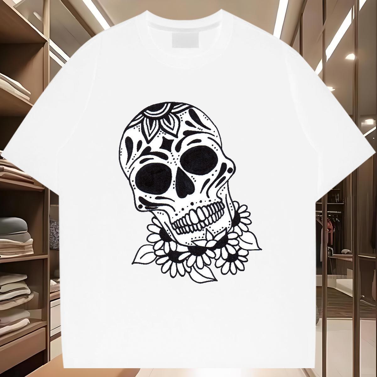 Comfortable T Shirts Men 230g 100% Cotton skull High Street Hip Hop Oversized 4XL Crew Neck Breathable Couples T Shirts Classic Casual Tshirts
