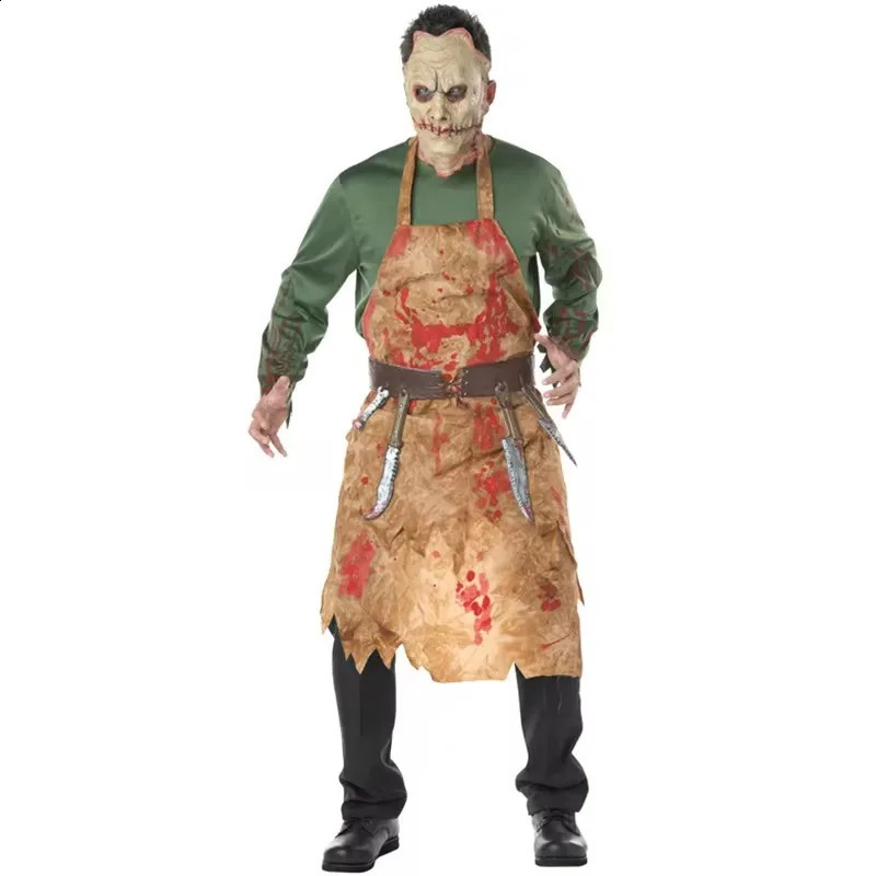 Halloween horror costume blood stained butcher European and American chef roleplaying mens 240823