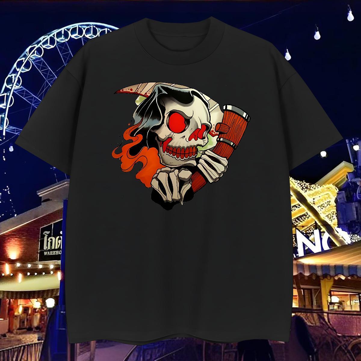 Cool Men T Shirts 230g Pure Cotton skull Sports Casual Anime Short Sleeve O-Neck Couples T Shirts Custom Tops
