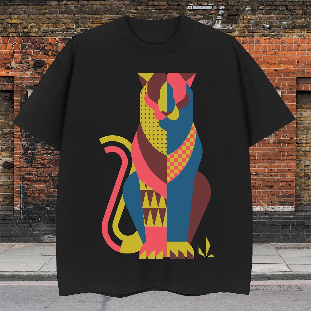Fashion Mens Tshirts cat Hip Hop 230g Pure Cotton Polos Short Sleeve Soft Brand T Shirt For Man Anime Print