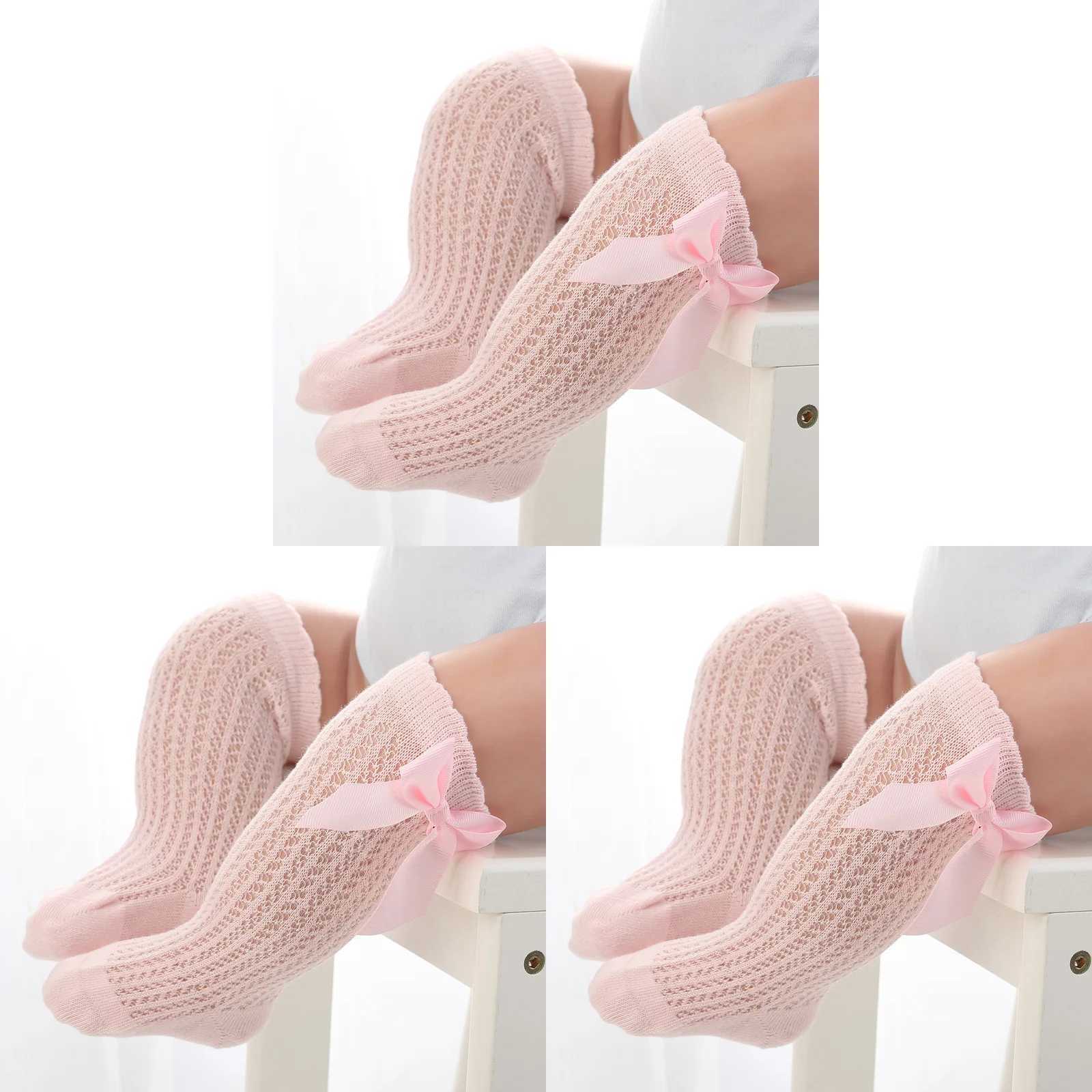 3Pairs/lot Toddler Girls White Mesh Socks Bows Breathable Sweet Infant Baby Girl Cotton Socks Newborn Kids Girl Solid Socks Pack CL240824