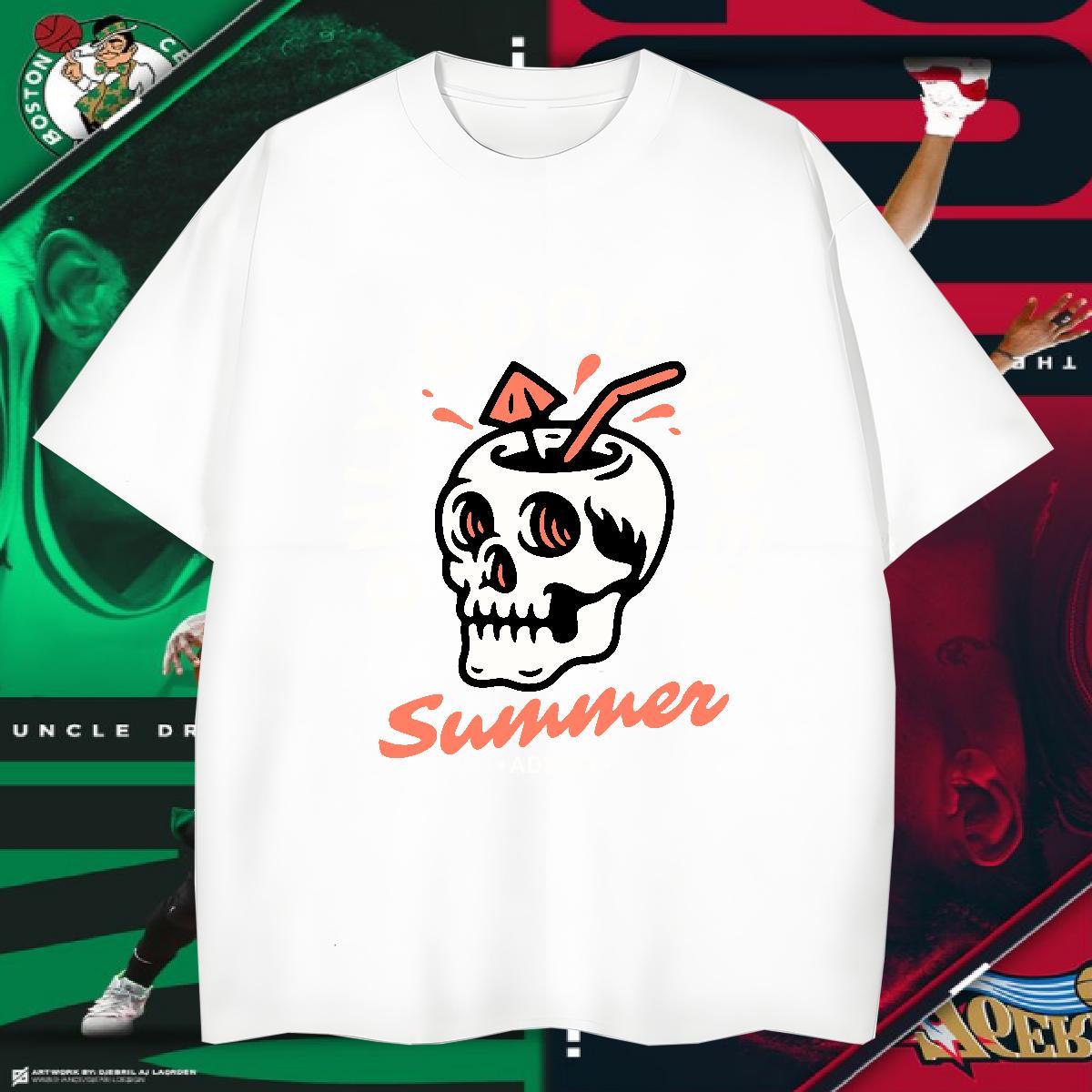 Loose Fit T shirt 230g Cotton skull Street wear Hip Hop Skull Crew Neck Breathable Men Clothes T-Shirt 2024 Tops Shirt