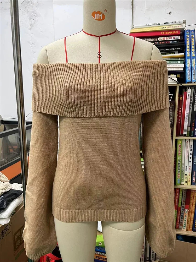 White Knit Sweater Pullover Female Off-Shoulder Slim Fashion Long Sleeve High Waist Backless Loose Knitwear Streetwear 240824