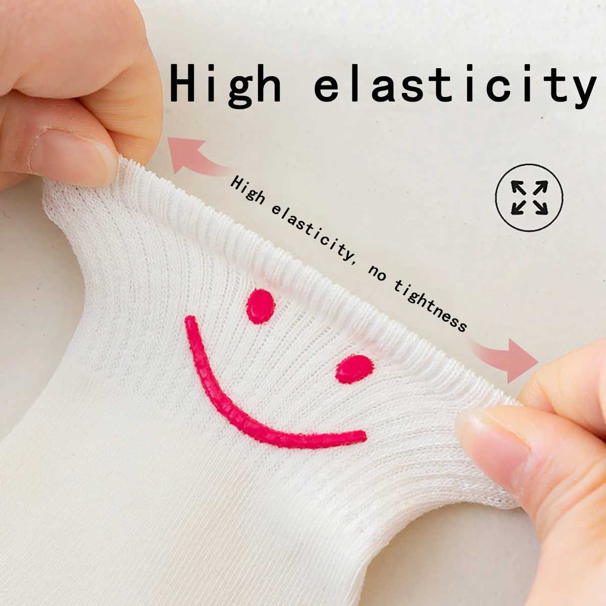 5 pairs of solid colored smiling face dopamine colored mid tube childrens round socks suitable for both men and women CL240824