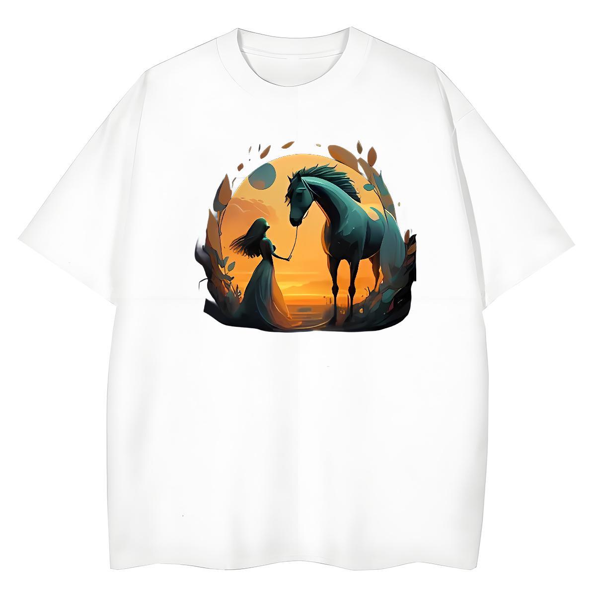 Fashion New Men Tees horse Casual 100% Cotton 230g Tshirts O-Neck Short Sleeve Unisex T-Shirts for Men Plus Size Custom