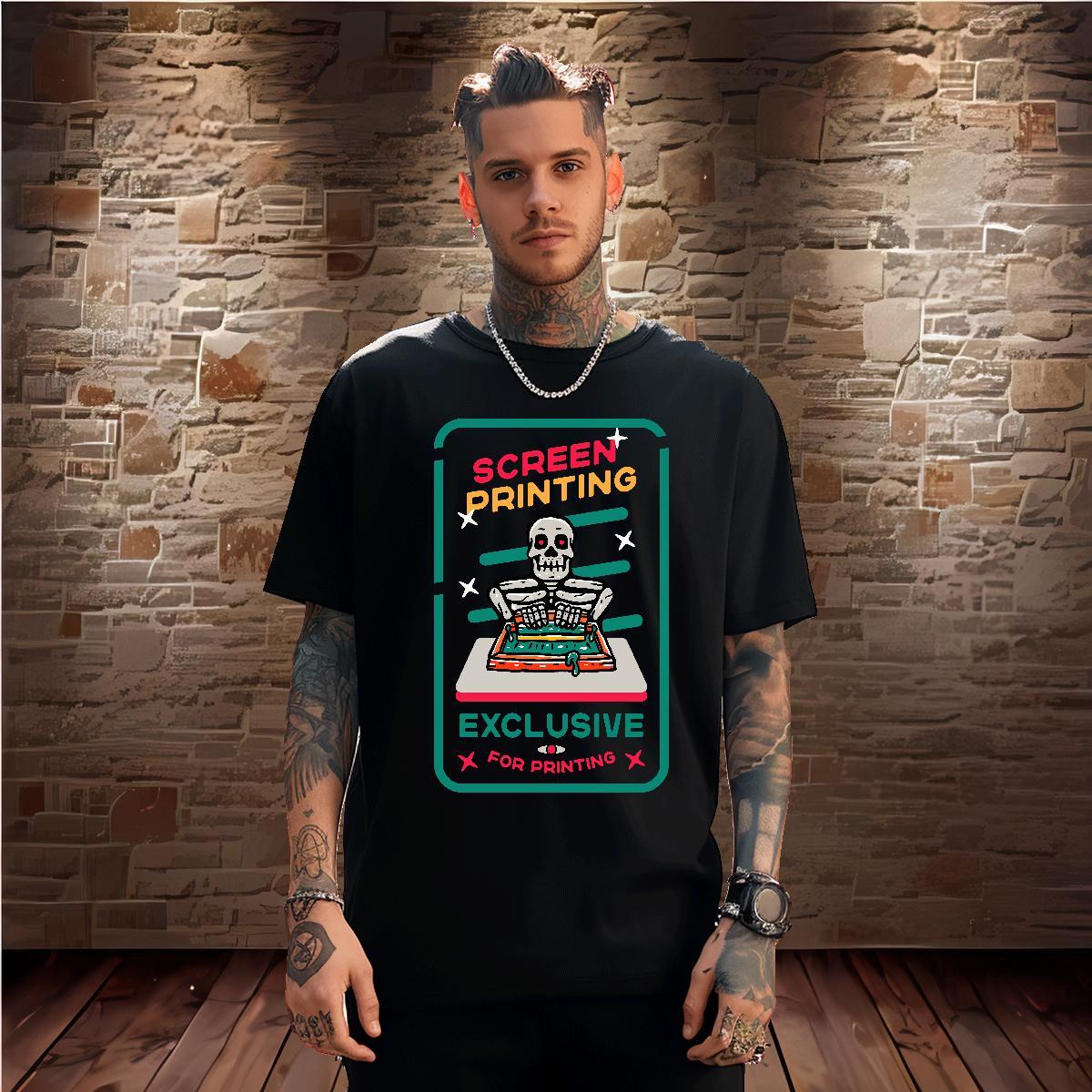 Cool T-Shirts 230g 100% Cotton skull Anime Printing Street Asian Size Breathable Men Clothes T-Shirt New Tee Shirt