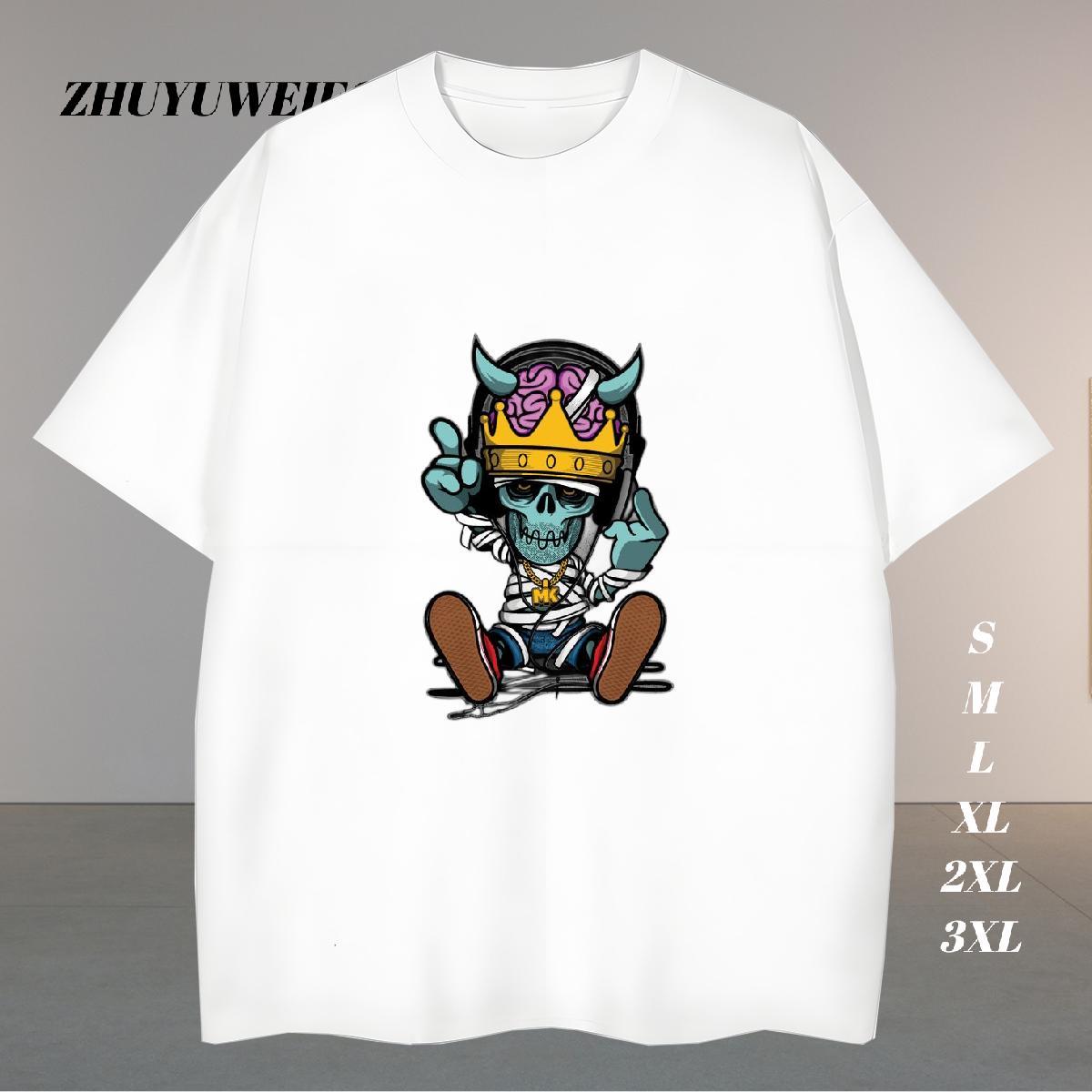High Quality T Shirts Men 230g Pure Cotton skull Street DIY Printed Breathable Short Sleeve Couples T Shirts Designer Top Tees