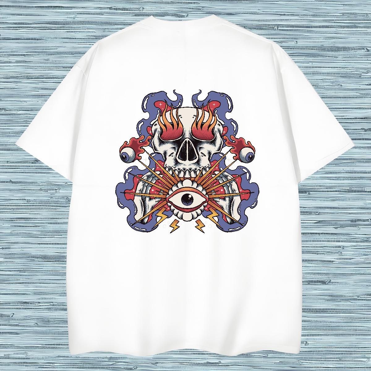 Popular T Shirt For Man 230g 100% Cotton skull Casual Beach White Plus Size Breathable Crew Neck Mens Tshirts New Arrival Polos