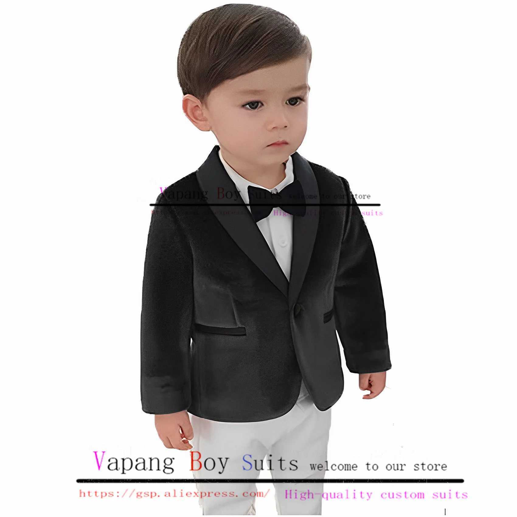 Boys set of velvet 2-piece wedding dress evening gown shawl collar jacket childrens clothing fashionable jacket childrens set W240823