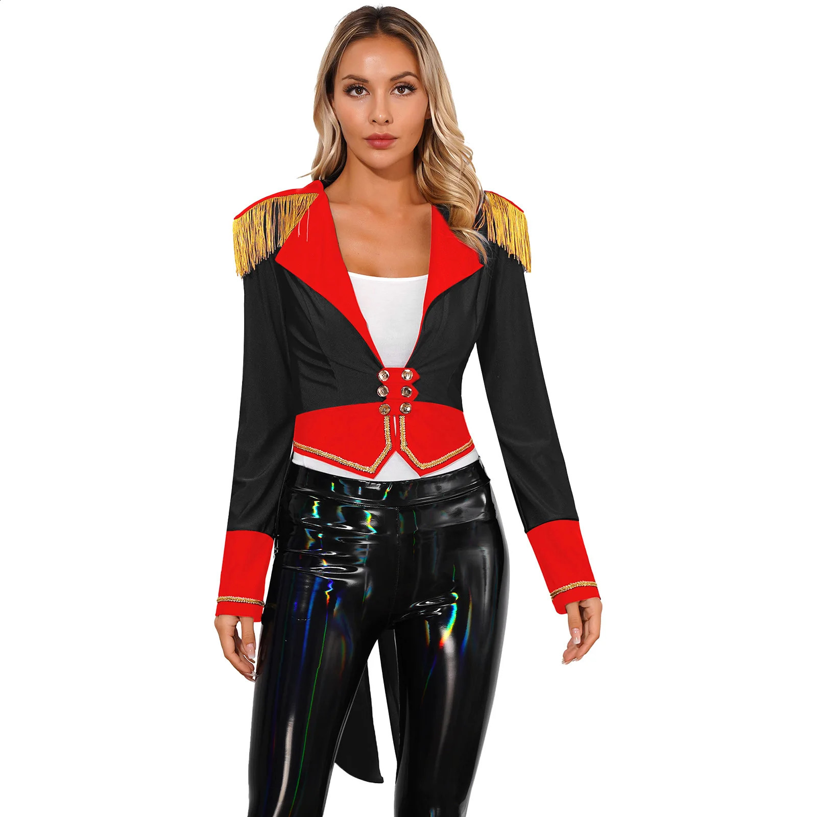 Womens Circus Ring Set Long Sleeve Deep Vneck Tail Coat Halloween Carnival Theme Party Role Playing Performance w240824