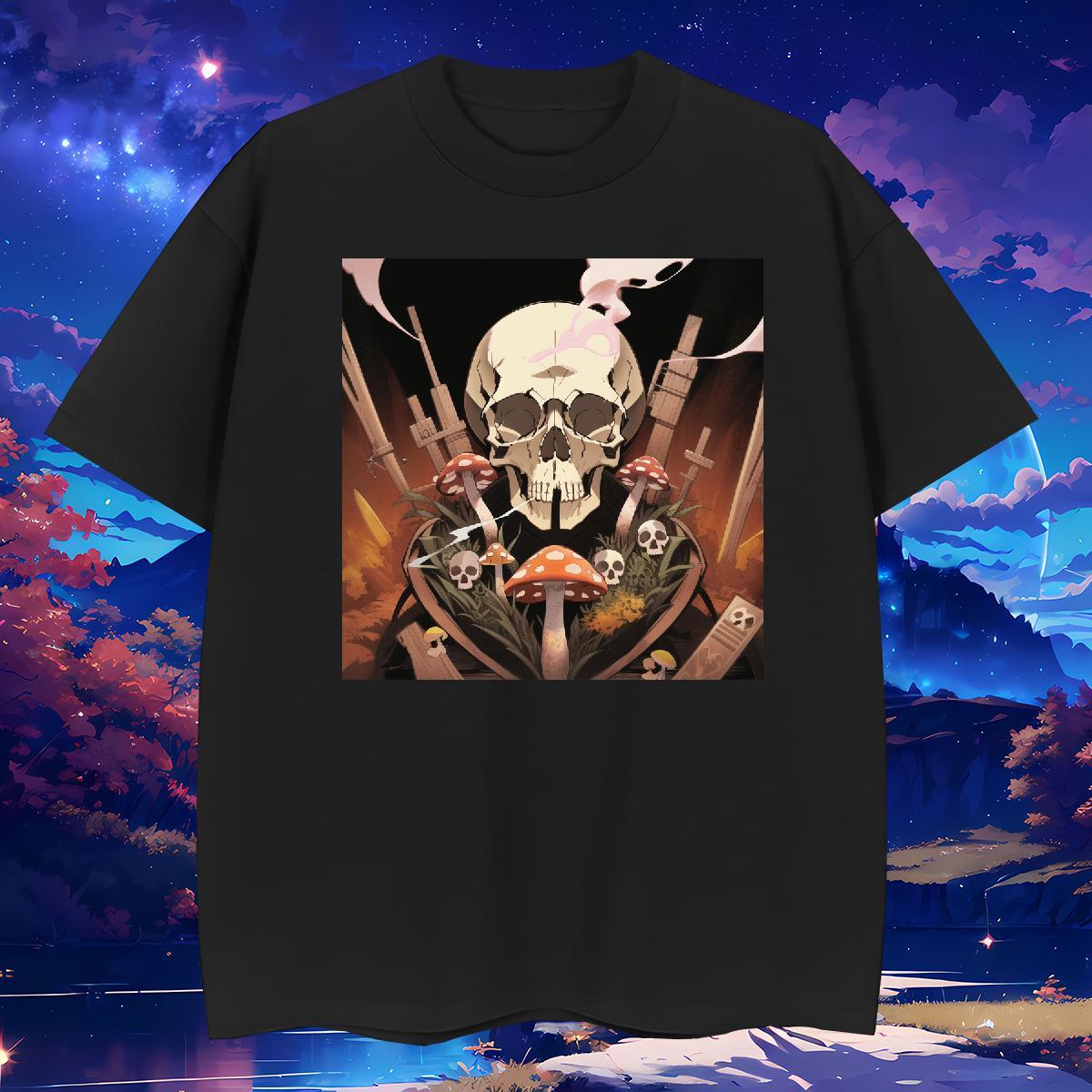 Loose T Shirt For Man 100% Cotton 230g skull Casual Beach Plus Size Cartoon Round Neck Short Sleeve Tshirt for Man Woman 2024 Tops