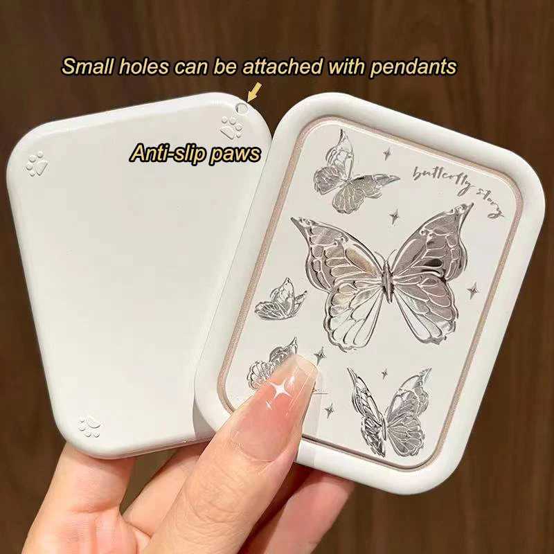 Portable Butterfly Flip-Top Folding Makeup Mirror Pocket Mirror Women Rectangle Cosmetic Make Up Mirror With CombXJ241213