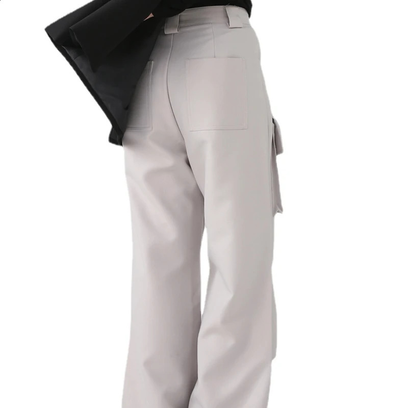 Retro cargo pants mens solid color large pocket straight wide leg casual 240823
