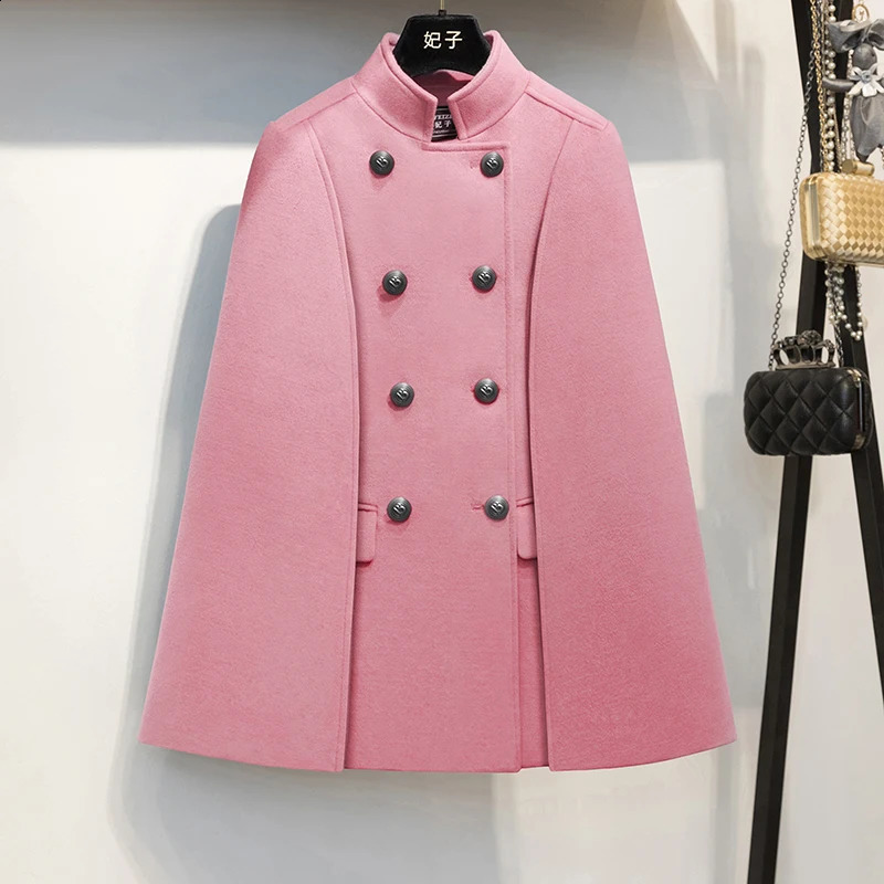 Cape Town wool coat womens autumn and winter red elegant shawl wool coat loose and fully matched elegant womens jacket 240824