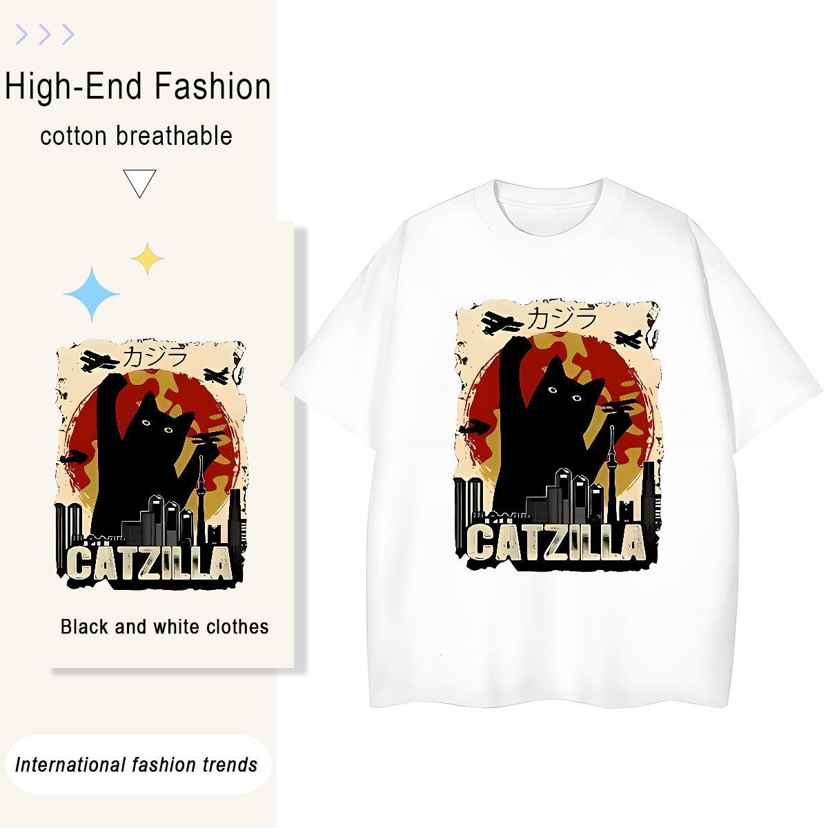 DIY Customized Men Tshirts cat High Street Hip Hop 230g Pure Cotton Tops Tees O Neck Short Sleeves Free Shipping Men T Shirts Black White