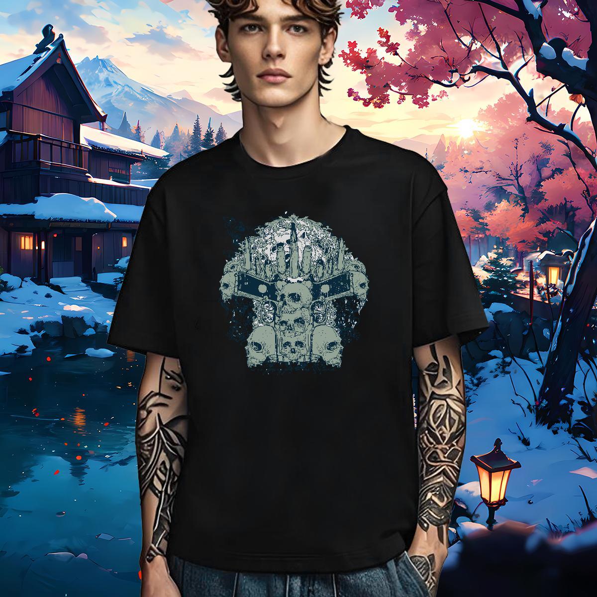 Loose T Shirt For Man 230g 100% Cotton skull Street wear Hip Hop Oversized Breathable Short Sleeve Men Tops Tees DIY Customized Clothings