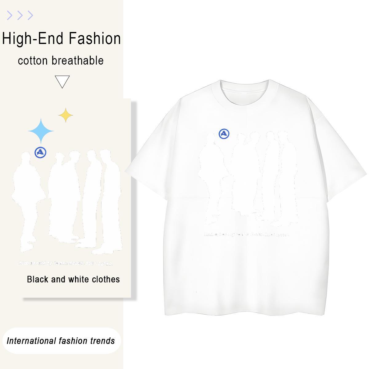 Free Shipping Couples T Shirts 230g Cotton Lines High Street Hip Hop T-Shirts O Neck Short Sleeves Cartoon Anime Tees