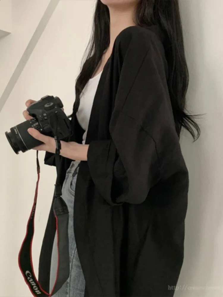 Summer Korean Style Womens Long Sleeve Cardigan Shirt with Sun Protection Loose Solid Color Thin Breathable Casual Jacket 240823