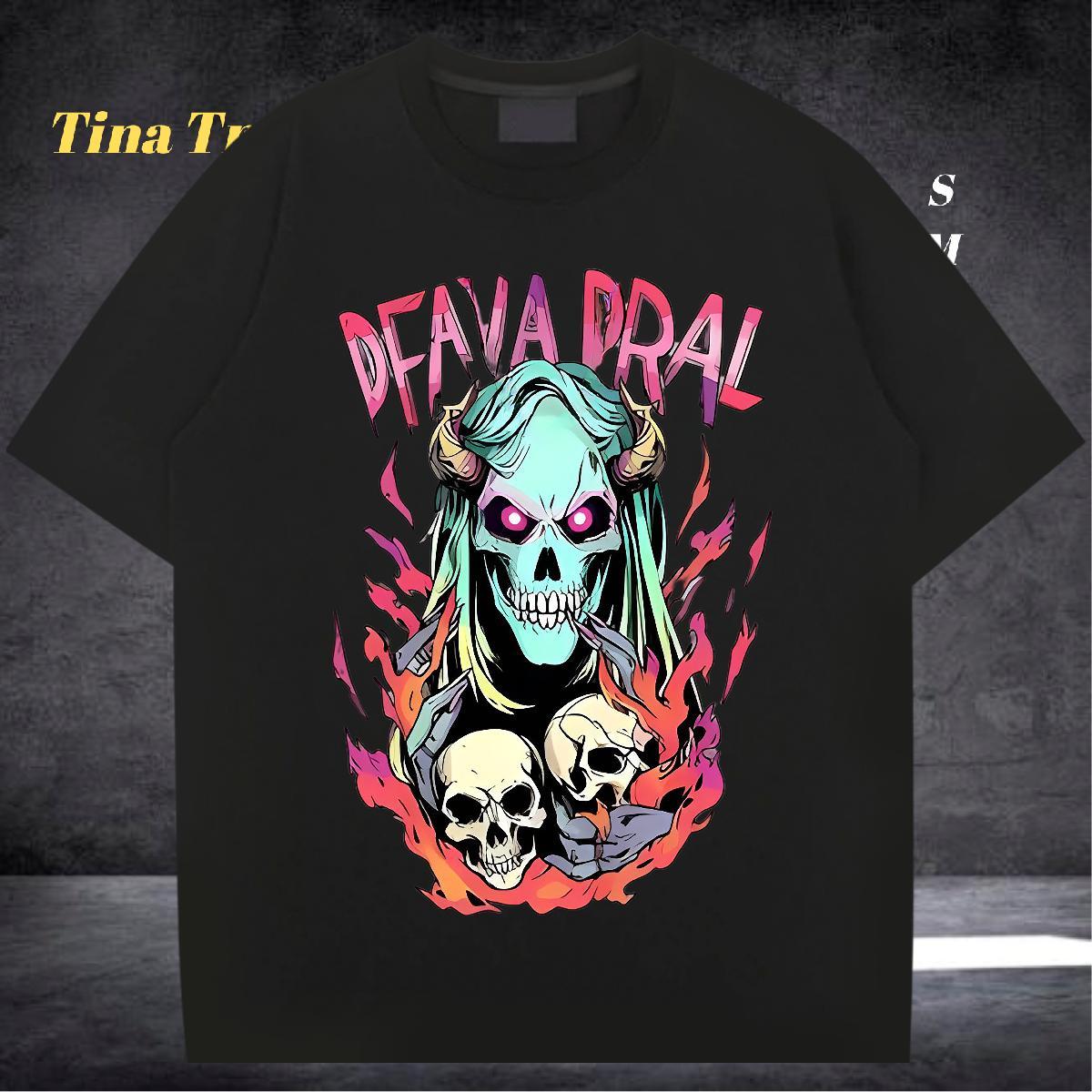 Wholesale T Shirts Men 230g Cotton skull Outdoor Custom Anime Round Neck Short Sleeve Couples T Shirts Classic Casual Clothes