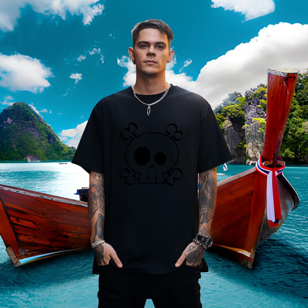 Popular T Shirts Men 230g Cotton skull Outdoor DIY Printed Breathable Men Tees Fashion Design Tops