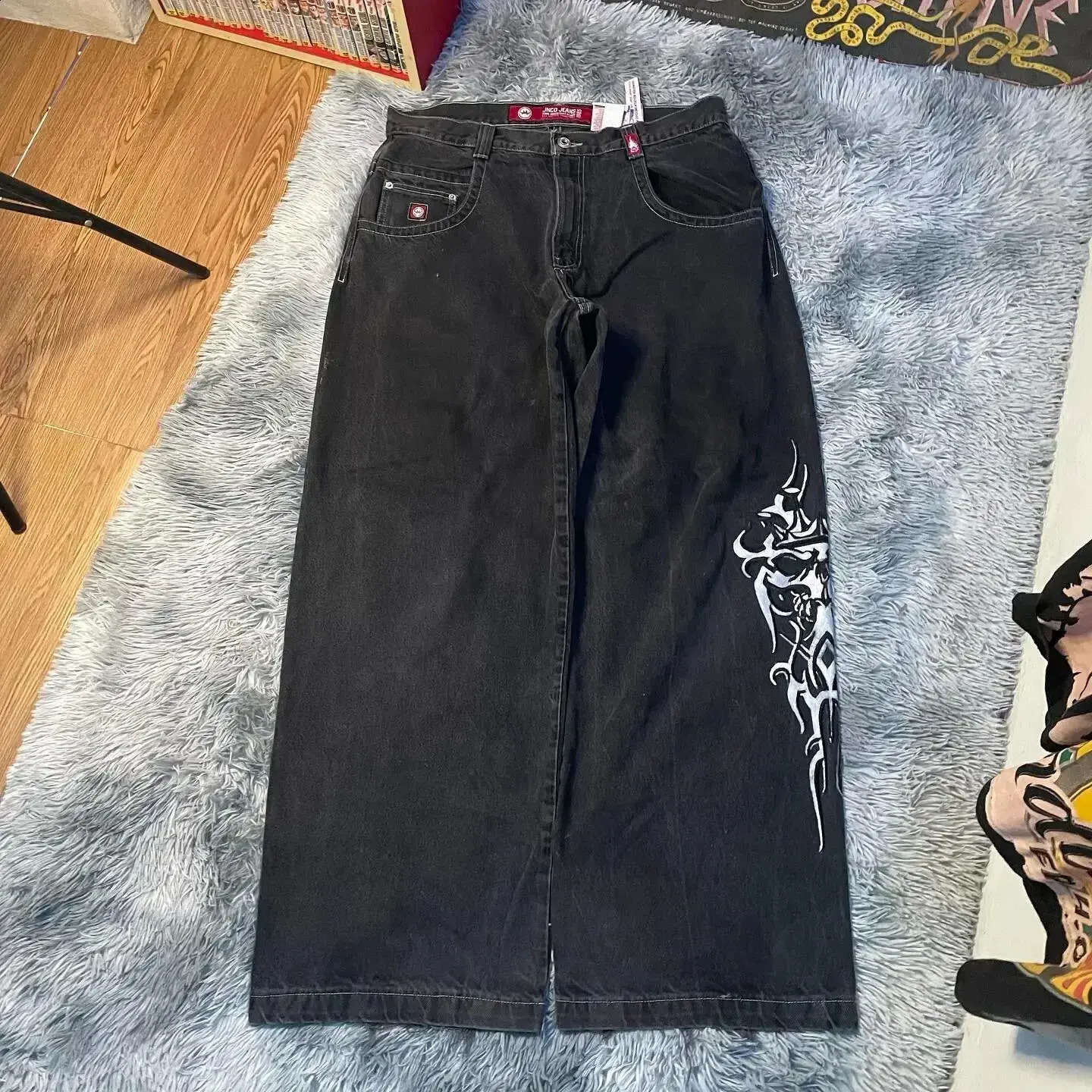 JNCO Jeans Y2K Harajuku Hip Hop Letter Embroidered Vintage Baggy Jeans Denim Pants Mens Womens Goth High Waist Wide Trousers 240823