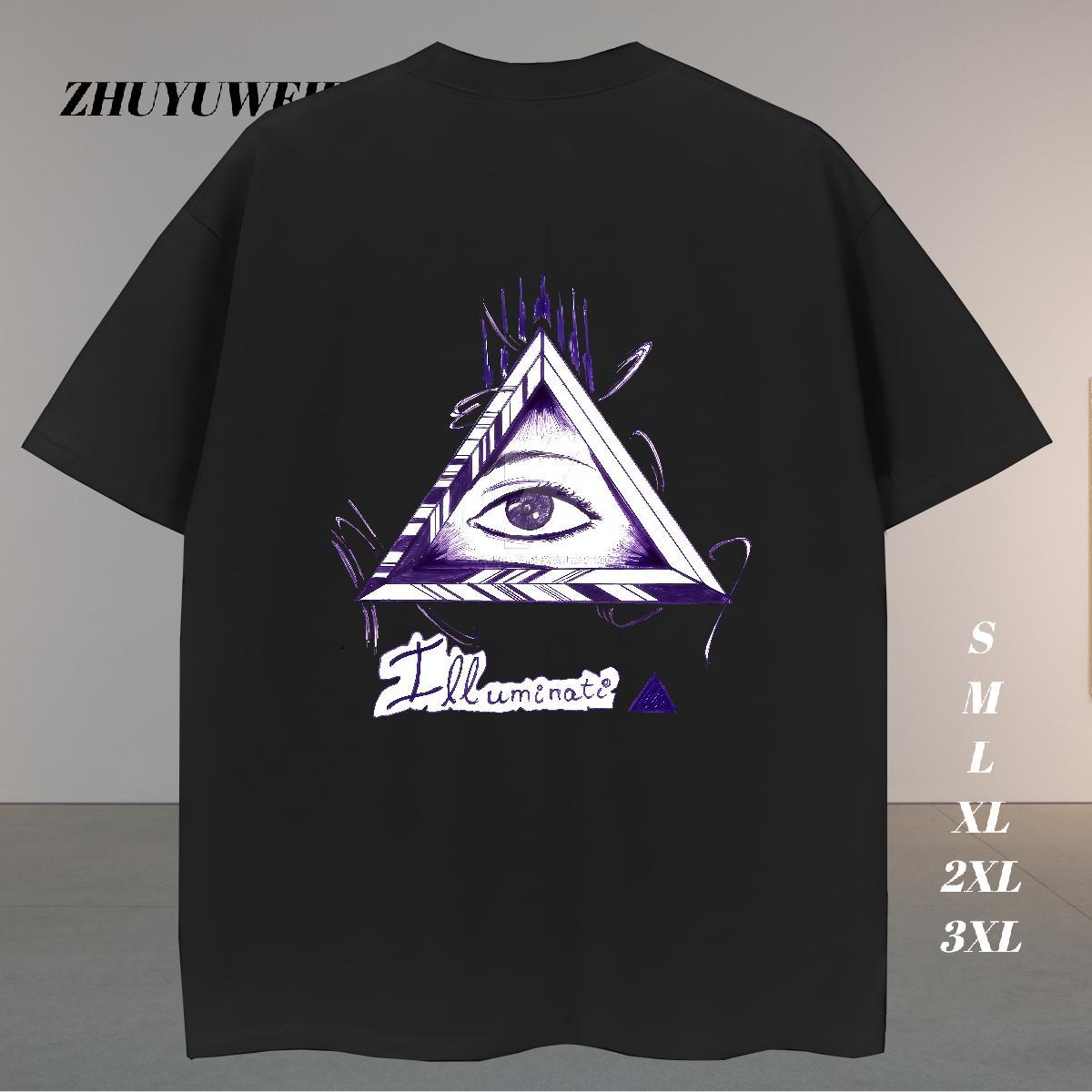 Soft T-Shirts for Men 230g Cotton eye of the devil Street Casual Floral Print Breathable Crew Neck Men Tops Tees Factory Direct Top Tees