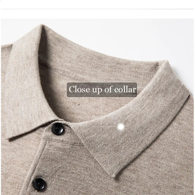100% merino wool mens lapel pullover long sleeve POLO neck sweater loose top business casual knit bottoming shirt 240823