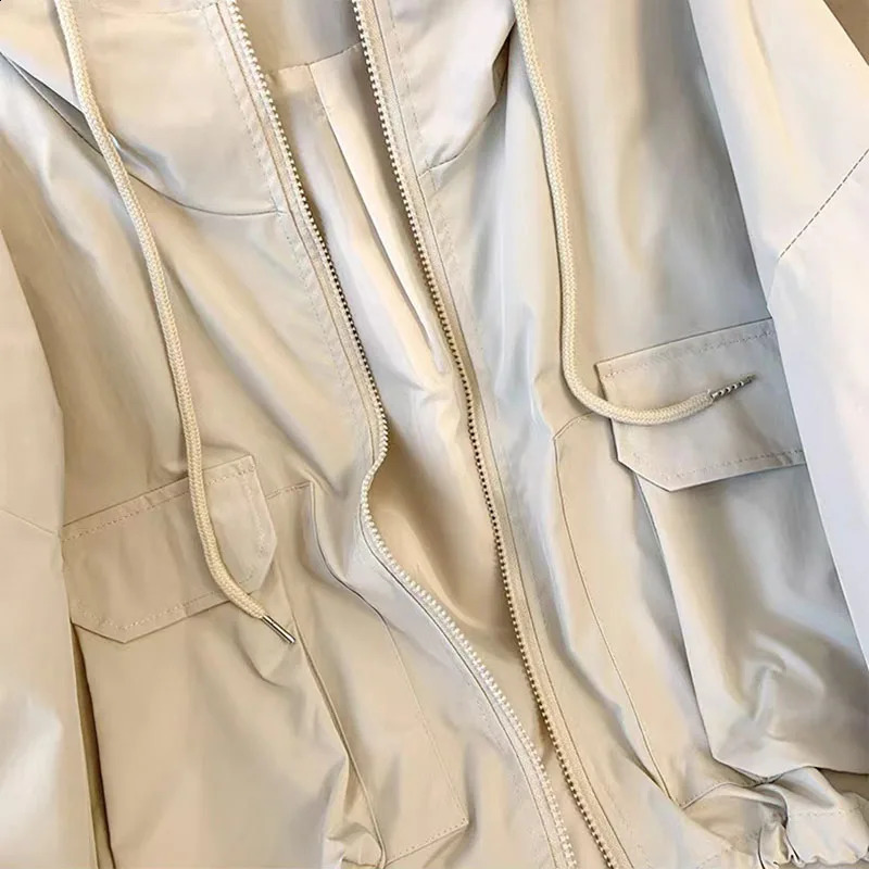 Y2K Autumn Cargo Jackets Women Fashion Loose Streetwear Hooded Zipper Windbreaker Bf Korean Solid Chic All-Match Crop Coats 240823