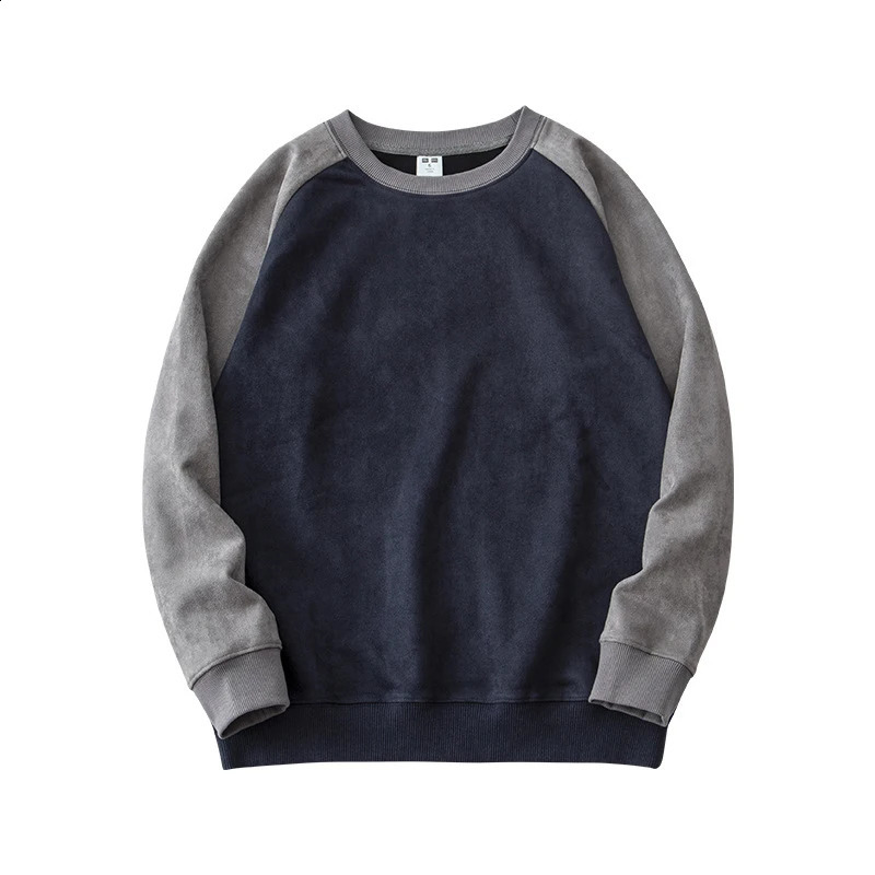 Suede Crew Neck Hoodie Autumn and Winter Heavy Fashion Casual Raglan Sleep Unisex 240823