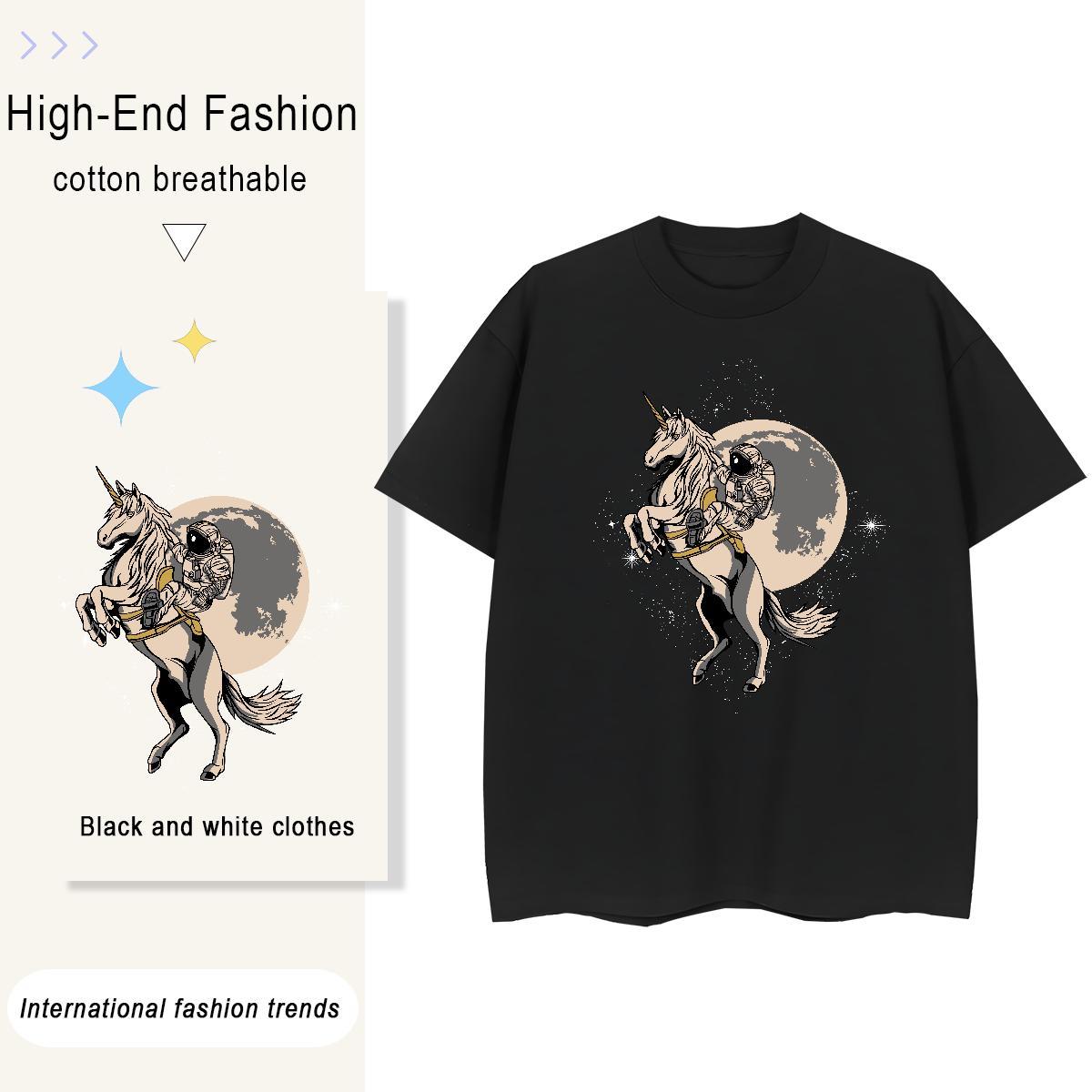 New Men Clothes T-Shirt horse Anime Printing Street 230g Pure Cotton Clothings Breathable Crew Neck Wholesale T-Shirts for Men Customized Print