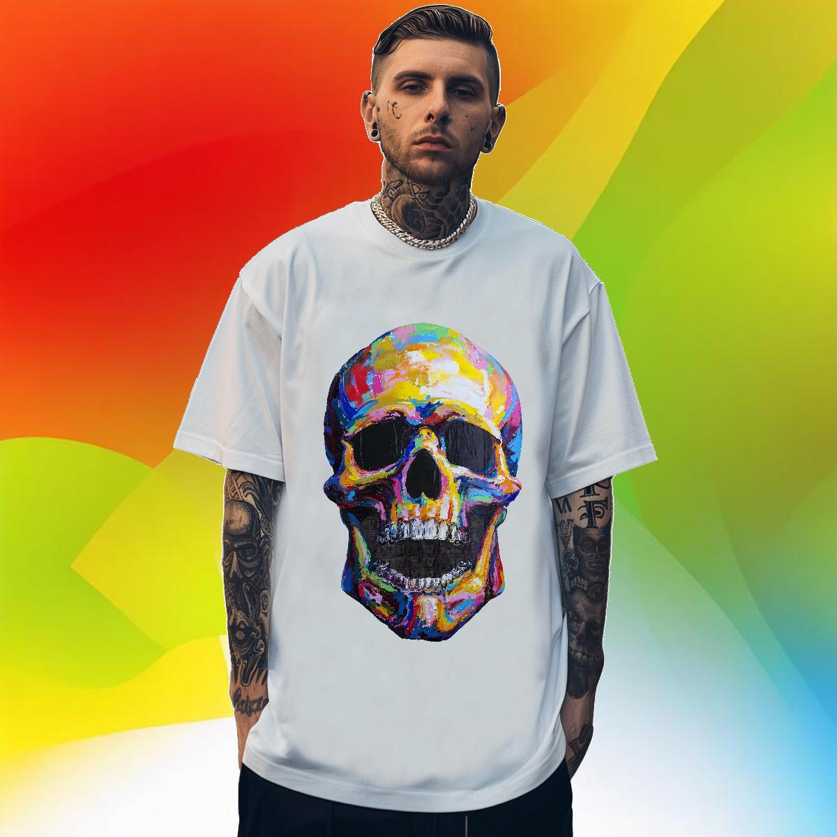 Wholesale T-Shirts for Men 230g 100% Cotton skull Casual Beach Custom Cartoon Breathable Crew Neck Mens Tshirts 2024 DIY Tops
