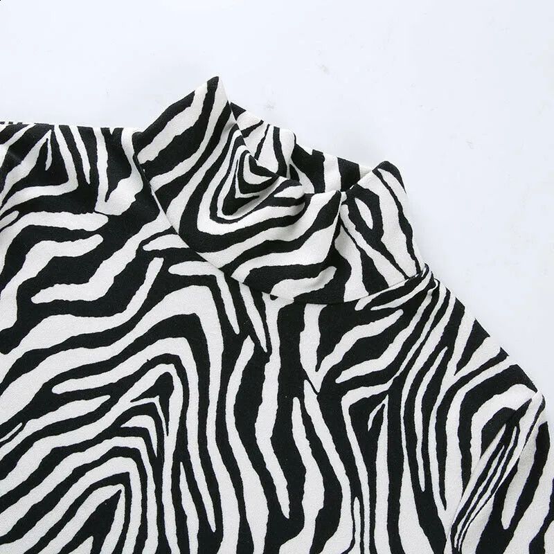 Fashion Sexy Women Bodycon Long Sleeve Zebra Striped Dress Clubwear Print Turtleneck Slim Dress Evening Party Mini Pencil Dress 240823