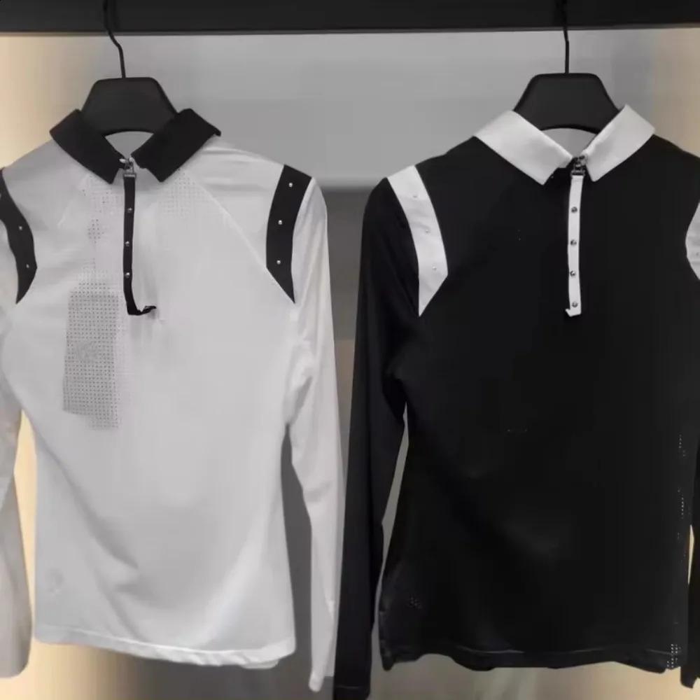 Spring and Summer Golf Clothing Korean Version Womens Sun Protection Long-sleeved T-shirt Thin Elastic Slim Sports Polo Shirt 240824