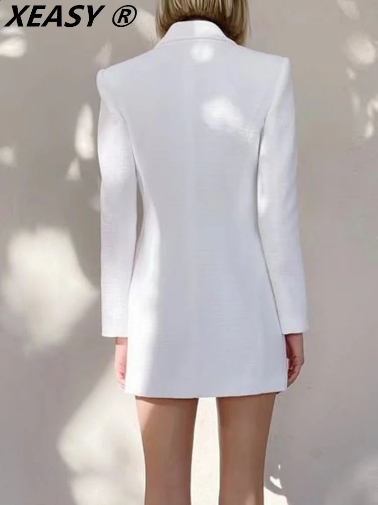 XEASY Elegant Dresses For Women White Dress Mini Womens Clothing Vintage Suit Dress Long Sleeve Tweed 240824