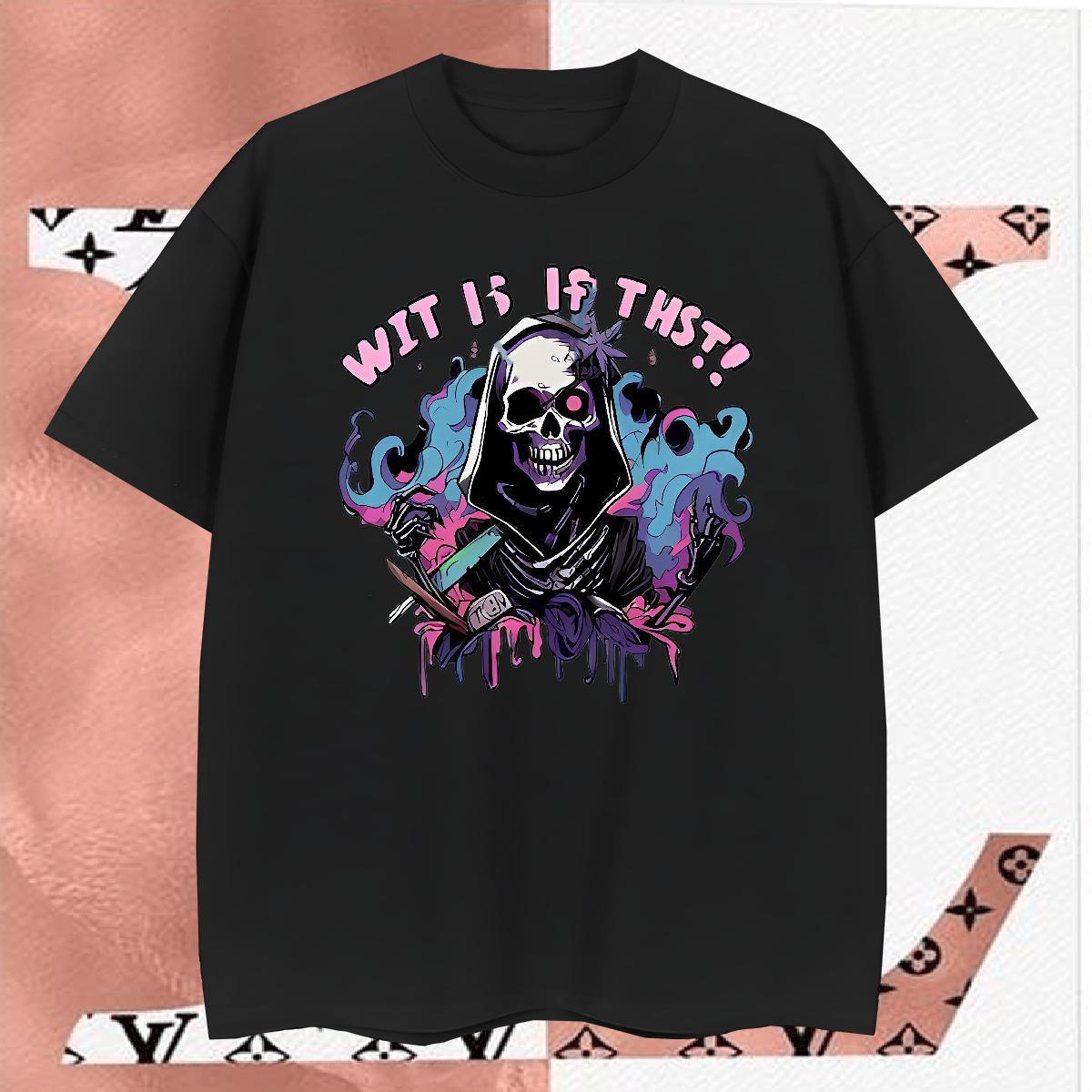 Loose T-Shirts for Men 230g Cotton skull Hip Hop Street Custom Printing Breathable Crew Neck Couples T Shirts Free Shipping Tees