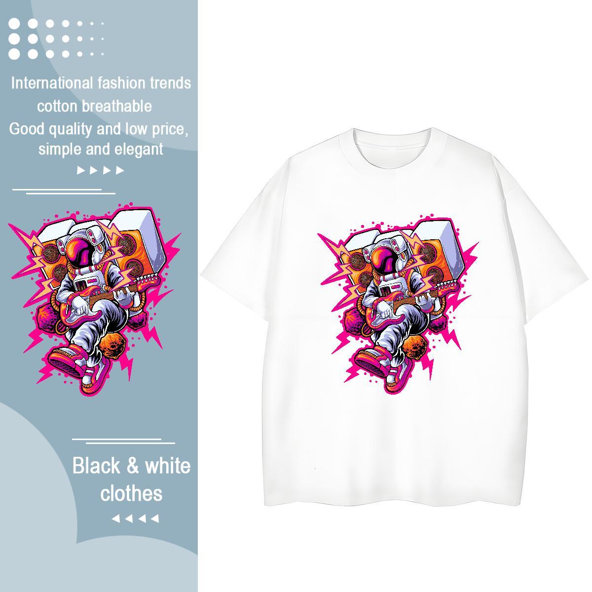 High quality Woman Tshirt 230g Pure Cotton cosmonaut Casual Women T Shirts Breathable Short Sleeve Cartoon Print Tee Shirt