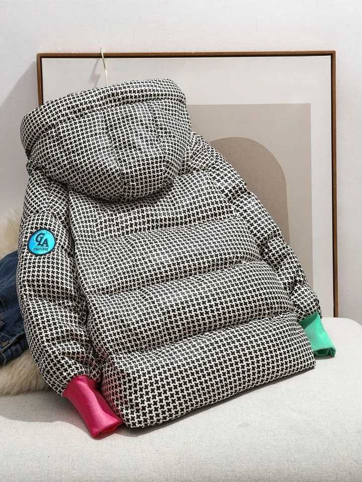 Women's Down Parkas Womens winter plain jacket thick cotton pad Parka fashionable hooded oversized loose Fr washed Parka womens inflatable jacket