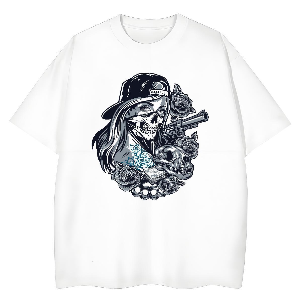 Cool Design Man T Shirts 230g Pure Cotton skull Street Casual Oversized 4XL Short Sleeve O-Neck Men Tshirts Fashion Designer Wear