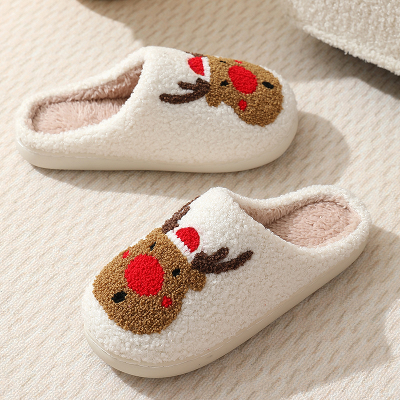 2024 Winter Christmas Deer Cotton Slippers Fur Women Home Couple Indoor Elk Cartoon Designer Warm Slipper Winter Shoes ladies Fashion Size 36-45