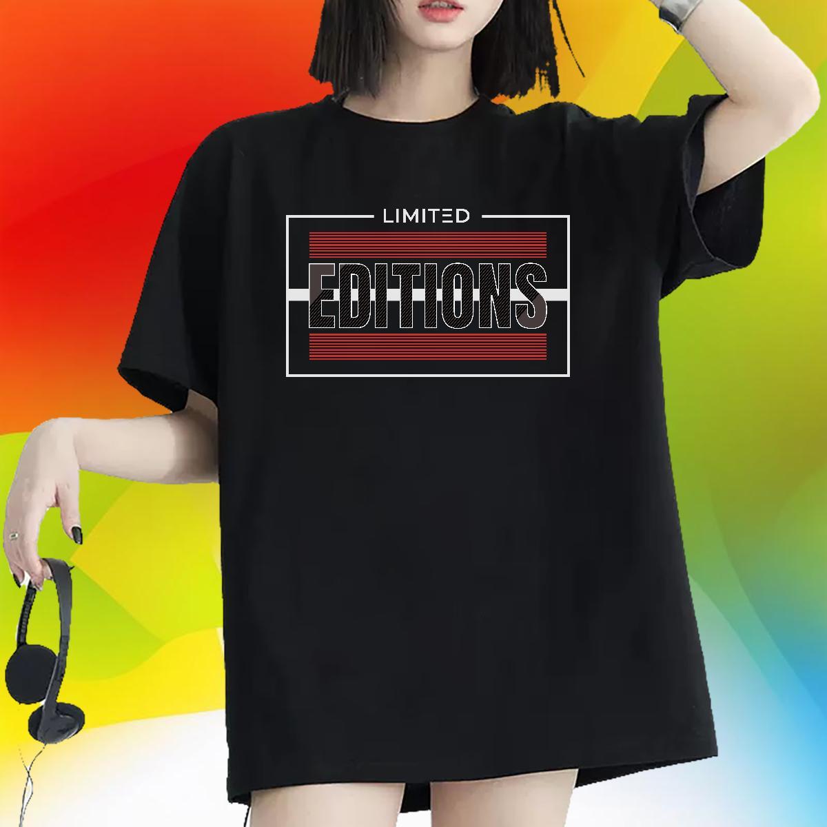 Loose fit Womens Tshirts 100% Cotton 230g editions Street Casual T-Shirts Breathable Short Sleeve Black Oversized Clothes Shirt