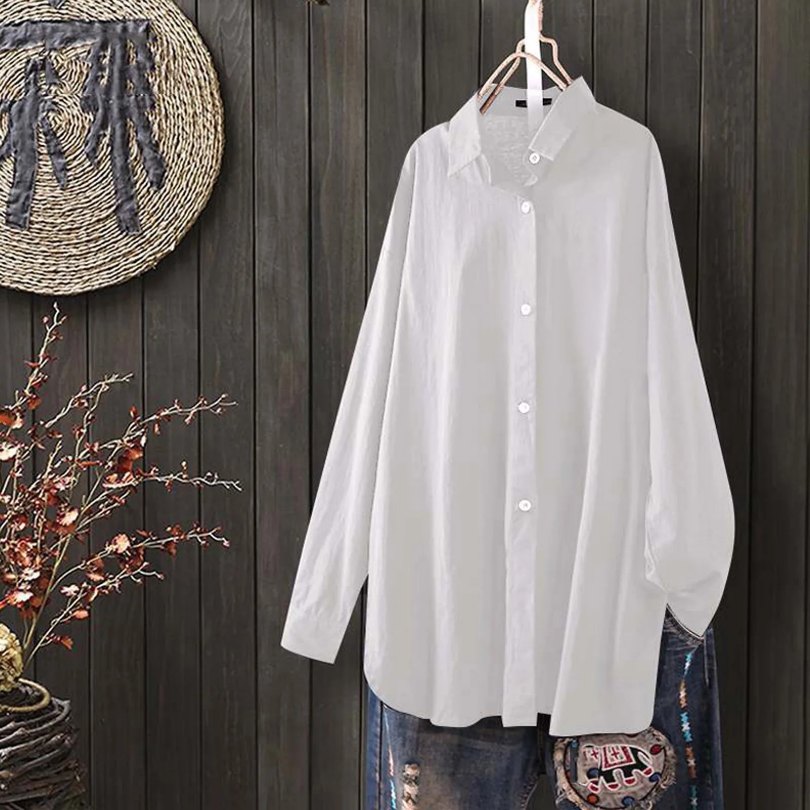 Fashion Casual Women Long Blouse WIth Buttons Oversize Loose V-Neck Long Sleeve Solid Shirts Office Ladies Elegant Business Tops 240823