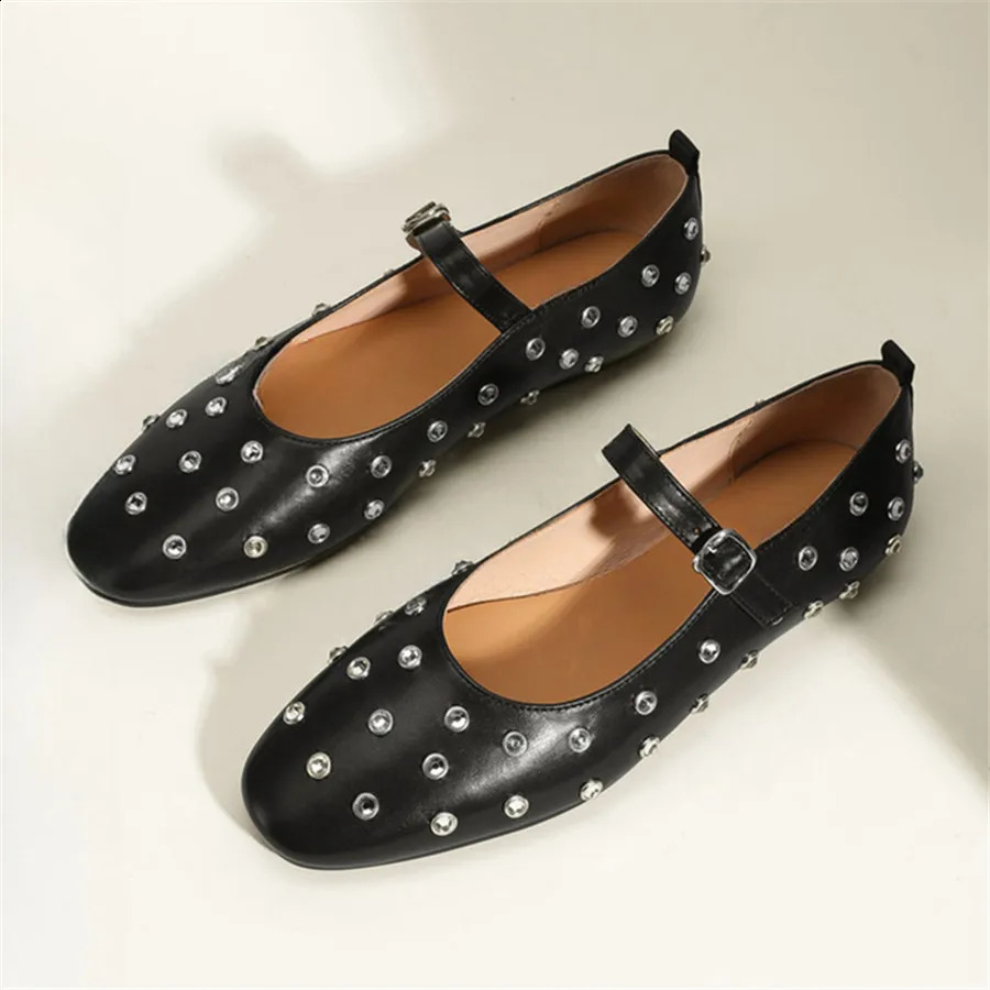 2024 Rivet Womens Ballet Apartment Black Dance Shoes Womens Shoulder Straps Mary Janes Comfortable Outdoor Loafers Flat Espadrillles 240823
