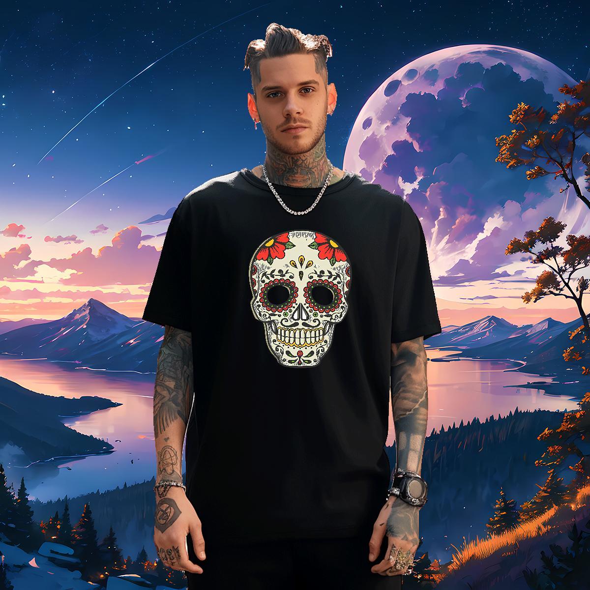 Free Shipping T Shirt For Man 230g Cotton skull Outdoor Asian Size Breathable Tshirts Fashion Design Tops Tees