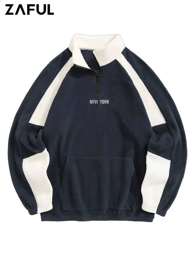 Mens Colorful Block Sweatshirt with Embroidered Alphabet and Wool Turtle Neck Hoodie Quarter Zipper Pullover Z5113496 w240826