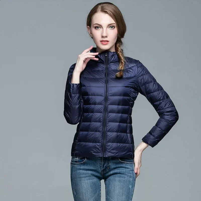 Fashionable winter autumn womens long sleeved white duck down jacket casual windproof hooded 240823