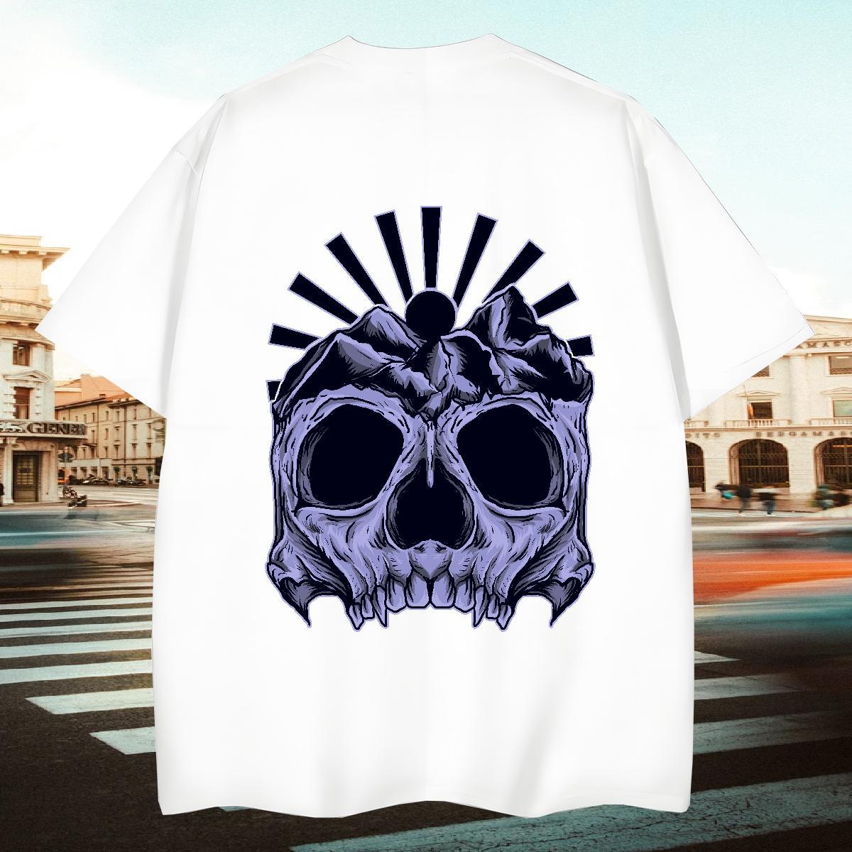 Unisex T Shirts Men 230g Pure Cotton skull High Street Hip Hop Anime Print Breathable Mens Tshirts Free Shipping Polos