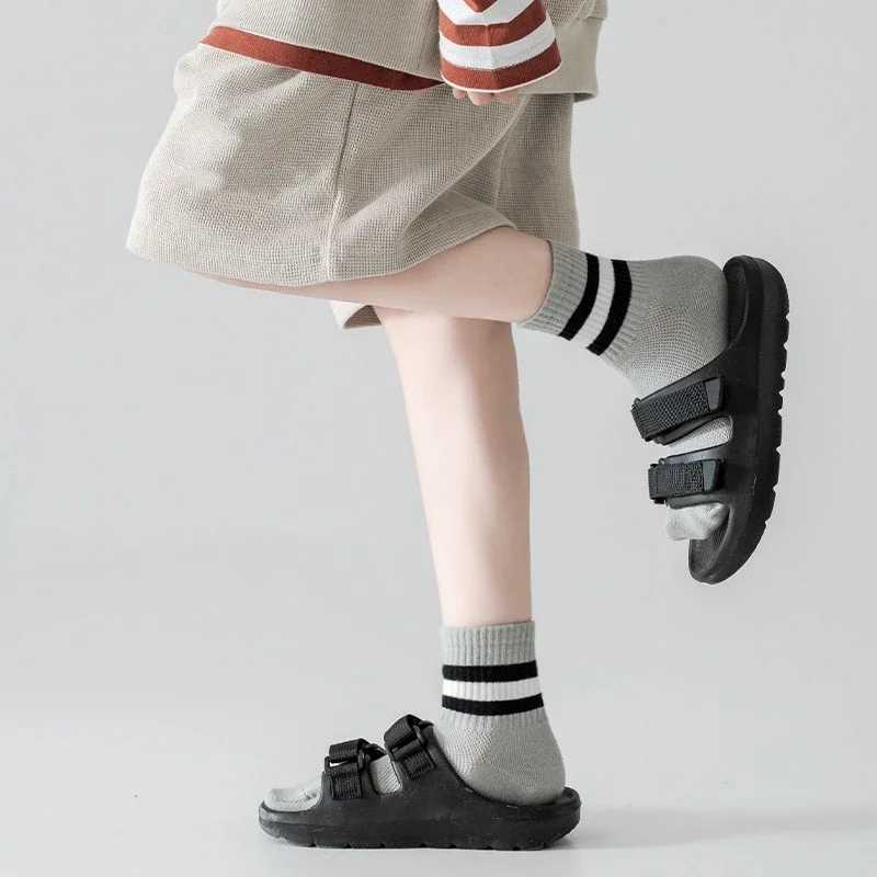 5 Pairs Spring Summer Kids Fashion Mid-calf Socks Cotton Mesh Girls Boys School Sports Long Socks Children Clothing Accessories CL240824