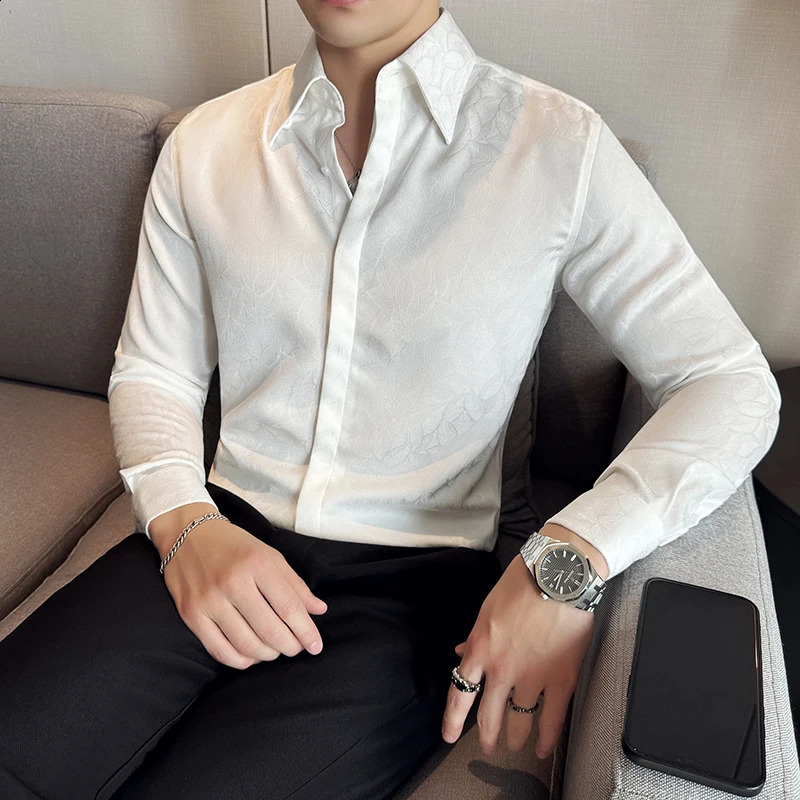 Clothing Mens High Quality Business Shirts Male Slim Fit Lapel Printing Dress Shirt Long Sleeve 4XLM 240824